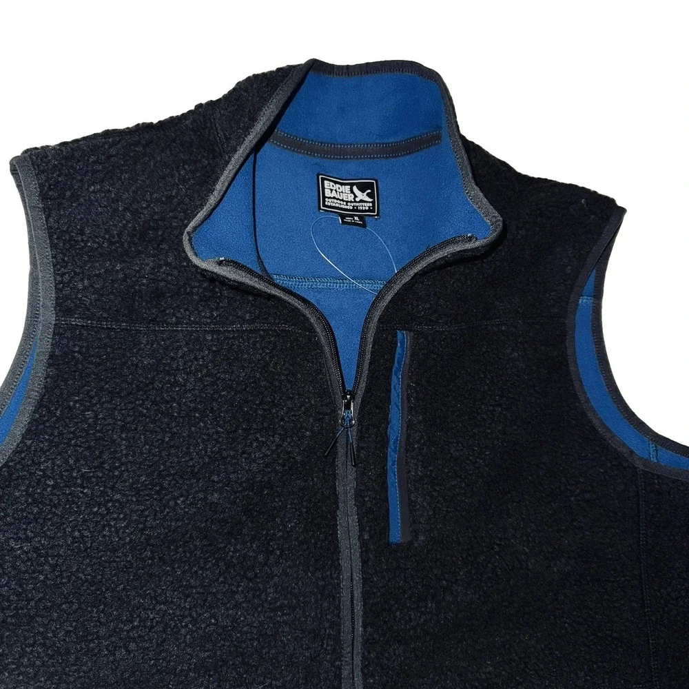 Eddie Bauer NWT Mens XL Chilali Shearling Sherpa Fleece Vest Dark Gray Carbon